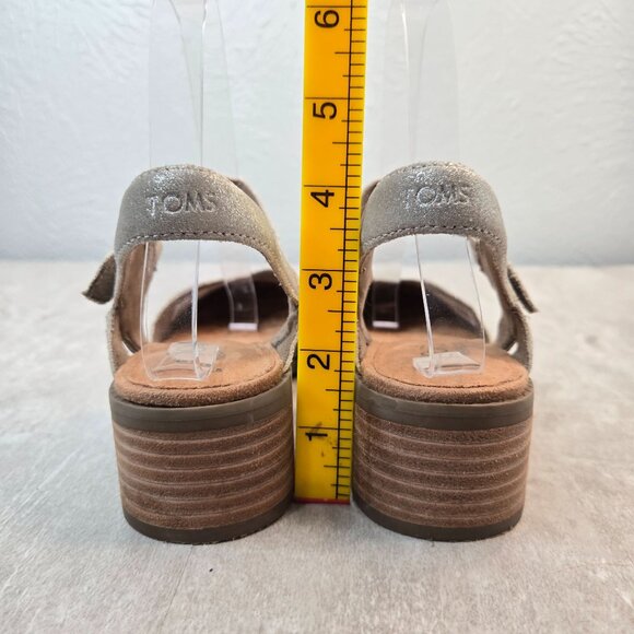 Toms Jaclyn Maryjane Pumps Leather Silver Dressy Low Block Heel Comfort Shoe 6.5 - Picture 4 of 13